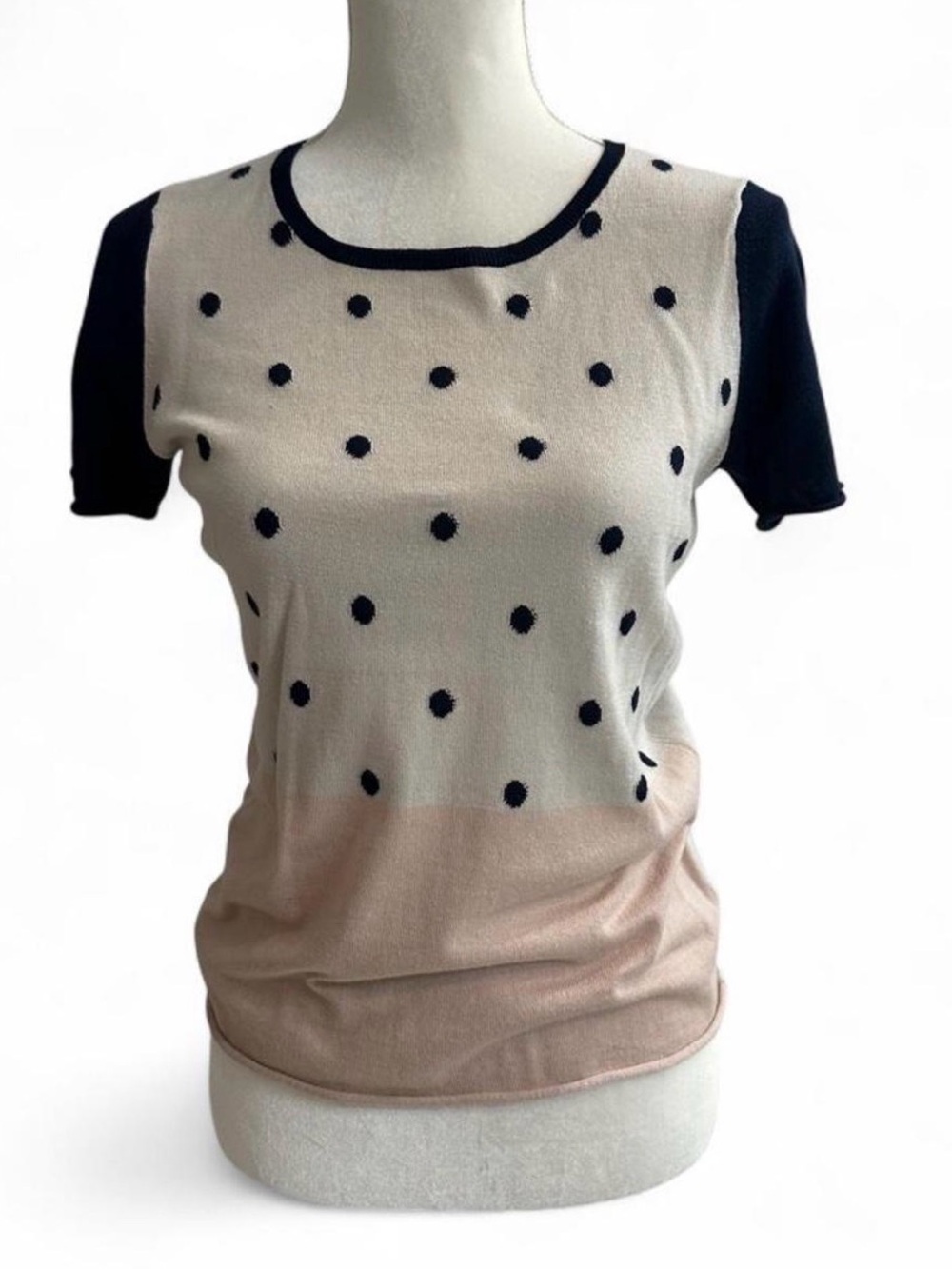 KIER + J Navy, Cream & Blush Polka Dot Short Sleeve Top